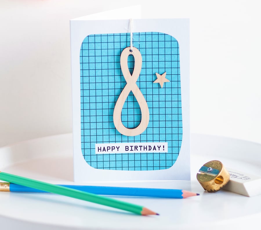 Age 8 Birthday Card - Keepsake Card, Handmade Luxury Card, Happy Birthday, 8th B