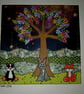 Quirky art, original handmade paper collage picture, rainbow tree with animals - Image 3