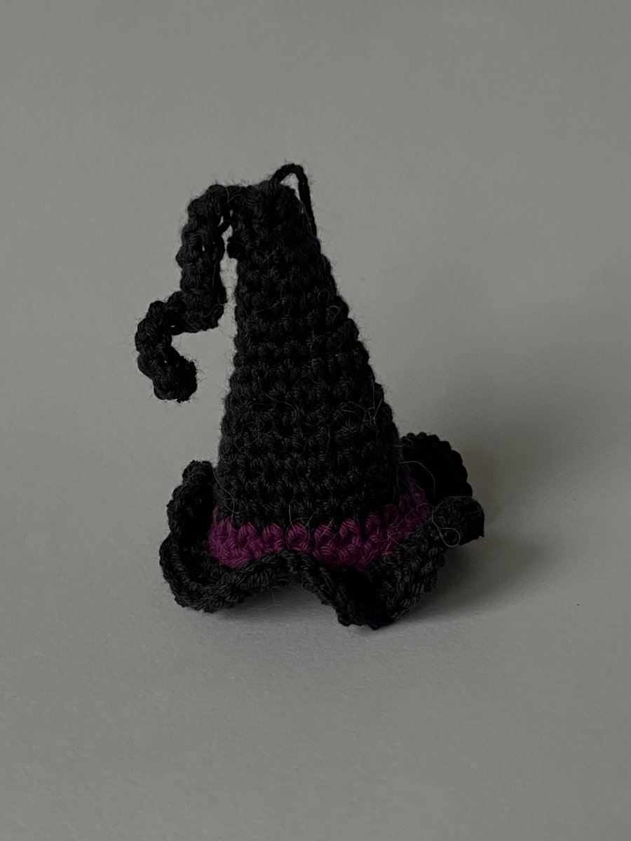 Small Hanging Black and Purple Witches Hat Halloween Crochet Decoration