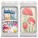 Cottages & Toadstool - Beautiful Bundle - set of 2 pictures, framed in tins 