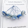Lampwork Stitch Markers - Blue Sediment on Blue