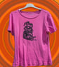 Handprinted lino jester raccoon upcycled t-shirt medium  - Image 1