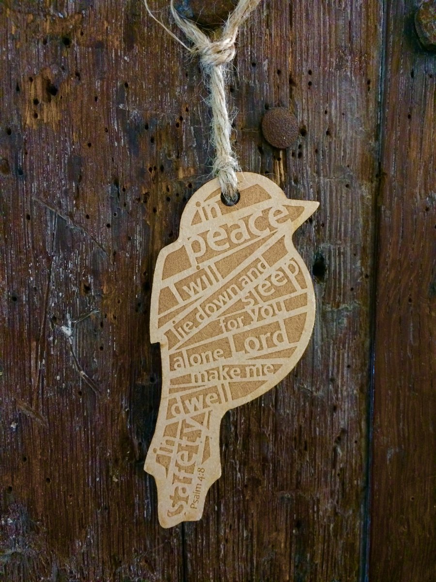 'Laser Tweet' - Psalm 4:8 (wood, 10cm)
