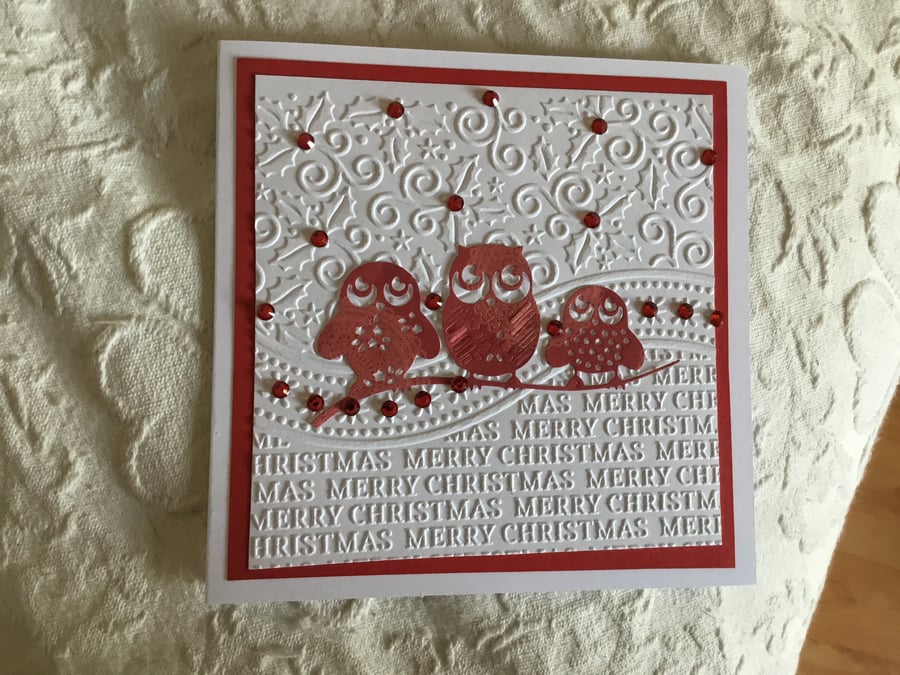 Embossed, owl Christmas card. CC423
