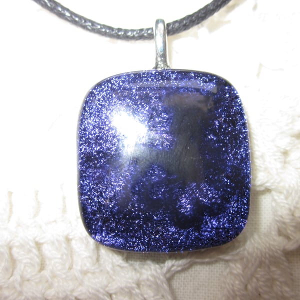 Handmade dichroic glass cabochon pendant - Purple black enamel fairy on flower