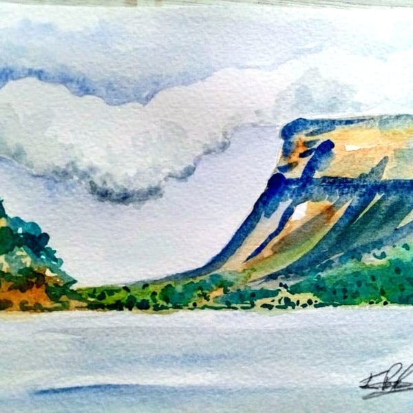 Rainy day Benbulben, Ireland, original watercolour painting, A5