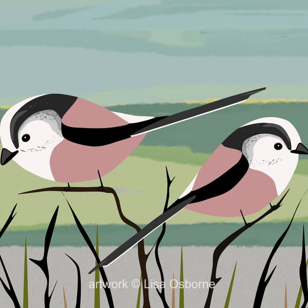 Long-tailed tits - bird art print - garden birds