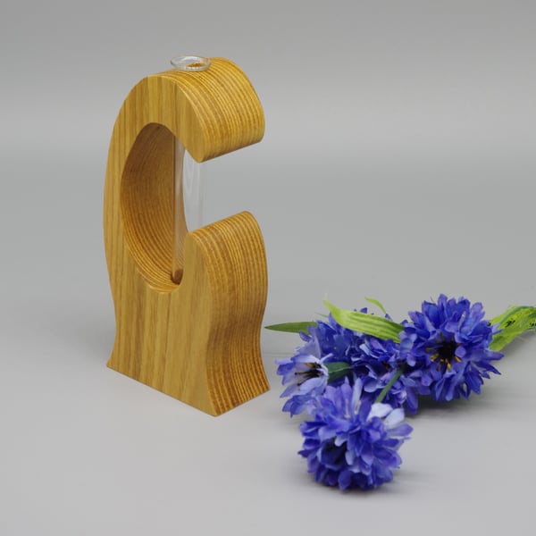 Handmade Wooden Vase With Test Tube. For Single Bud or Small Bunch. 