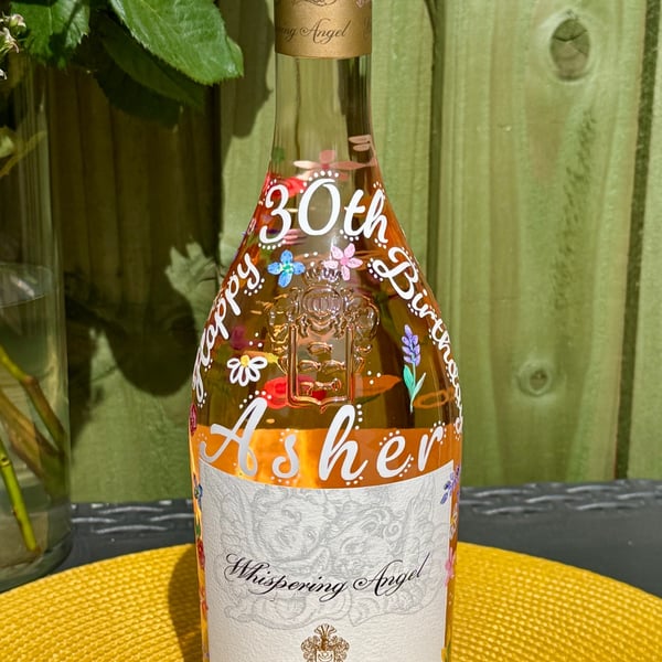 Personalised 30th Birthday Hand-Painted Bottle Decoration Service