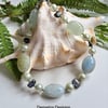 Aquamarine, Freshwater Pearl, Abolone Shell Sterling Silver Bracelet