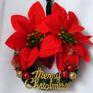 Handmade Poinsettia and fluffy robins christmas wreath. 