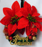 Handmade Poinsettia and fluffy robins christmas wreath. 