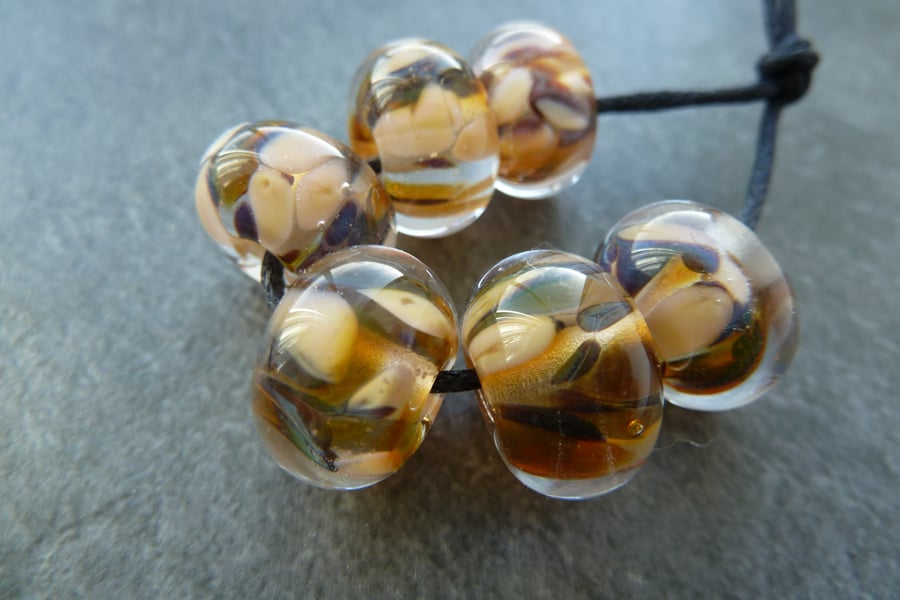 cream frit lampwork glass beads