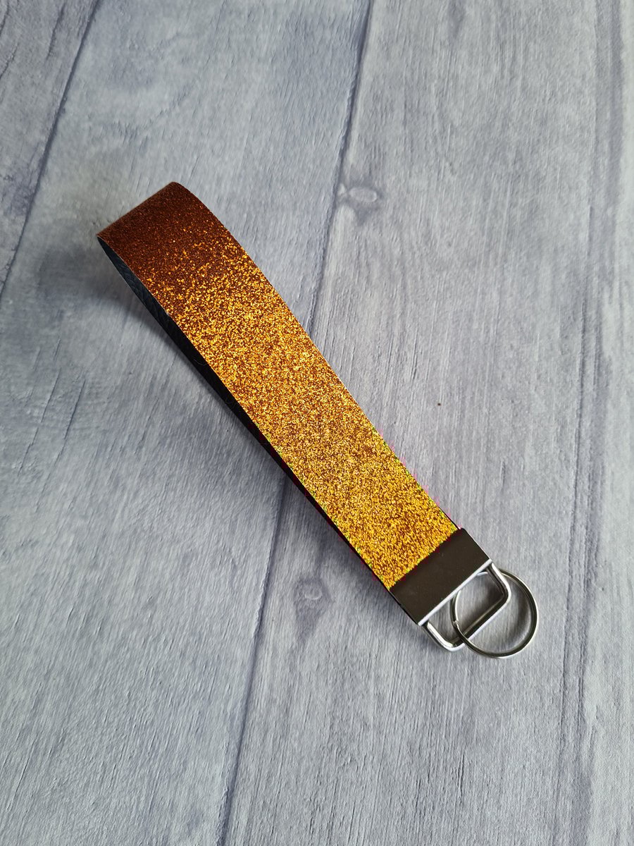 Glitter Key Fob, Pumpkin Orange Wrist Strap for Keys, Sparkle Key Lanyard, Hallo