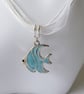 White Ribbon & Cord Adjustable Necklace with Blue Enamelled Angel Fish Pendant - Image 1