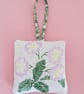 Lavender Bag Vintage Embroidered Flower and Leaf Design with Hanging Loop