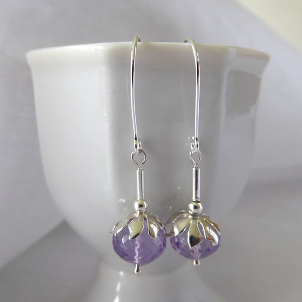 Pink Amethyst Flower Bud Earrings with Sterling & Fine Silver