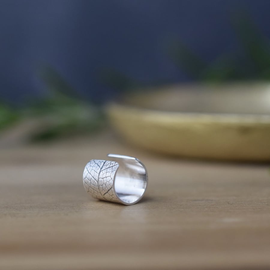 Sterling Silver Ear Cuff with Leaf Texture