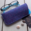 Harris Tweed eyeglasses case in blue, magenta and white pinstripe