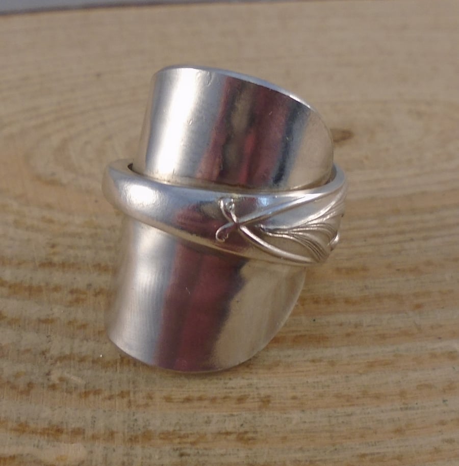 Upcycled Silver Plated Daffodil Wrap Spoon Ring SPR072003