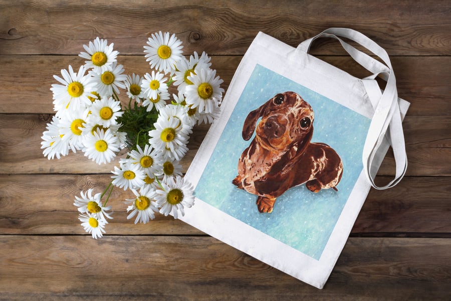 Dachshund 100% Cotton Tote Bag, Tote Bag, Heavy Cotton Tote Bag, Dog painting, 