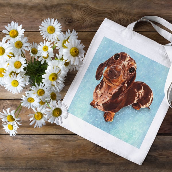 Dachshund 100% Cotton Tote Bag, Tote Bag, Heavy Cotton Tote Bag, Dog painting, 