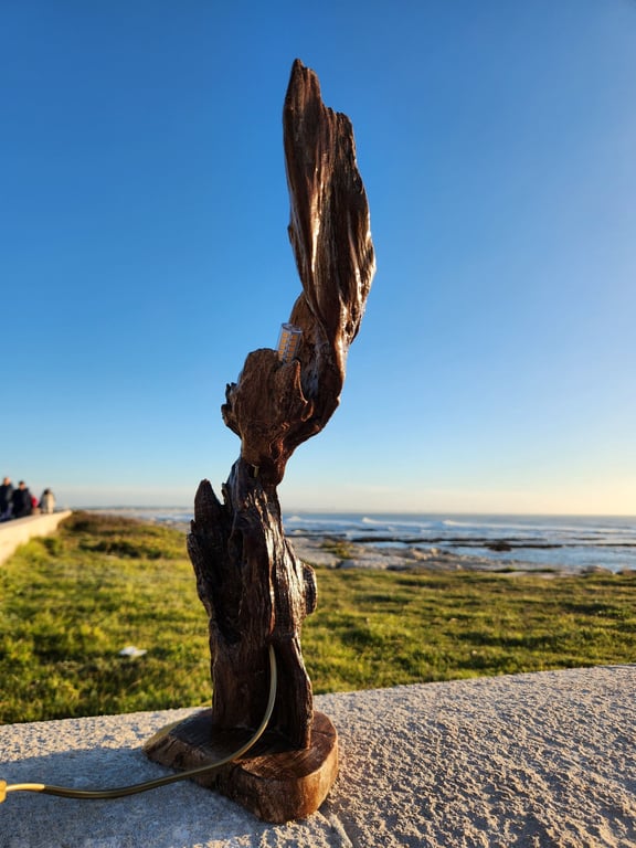 Tall sculptural driftwood table lamp