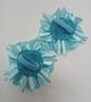 Handmade Satin Ribbon Flower Hair Clips - Pale Blue Pigtail Bows  - Image 3