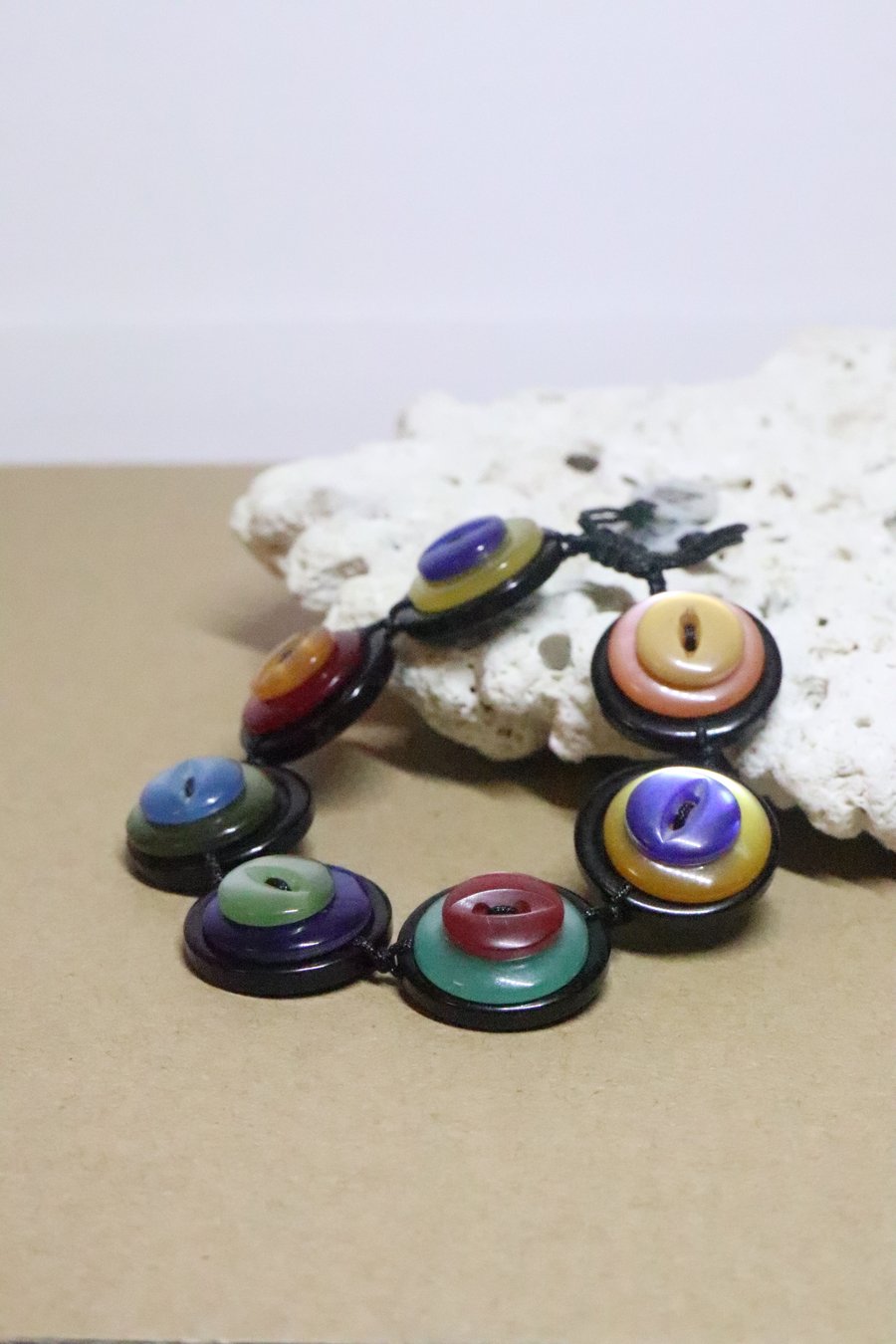 SHINY Rainbow colors - Vintage Button Adjustable Bracelet