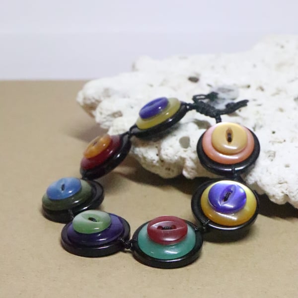 SHINY Rainbow colors - Vintage Button Adjustable Bracelet