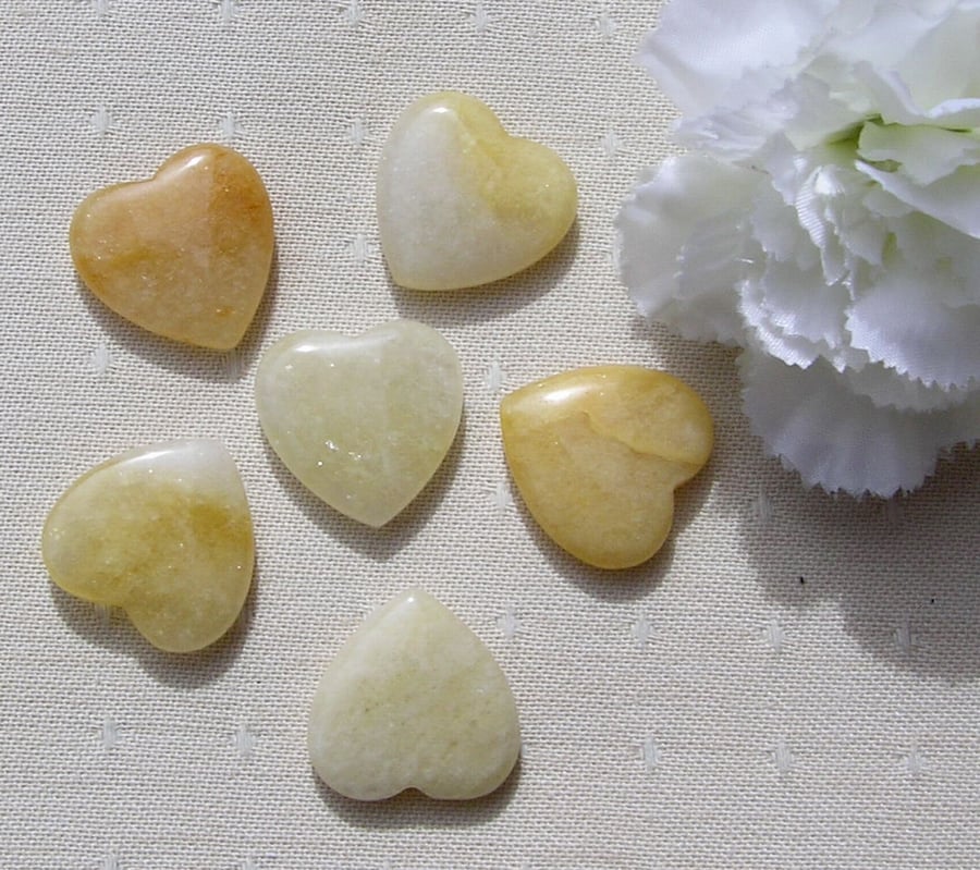 6 Yellow Aventurine Solid Gemstone Polished Hearts - 20mm - Chakra - Crafting