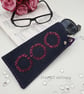 Glasses case, denim, pink circles and purple lining.  - Image 1