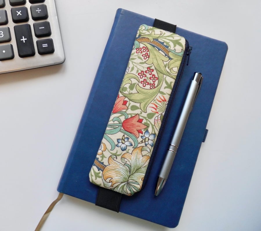 Pencil case for cover of book diary journal elasticated red and green Morris