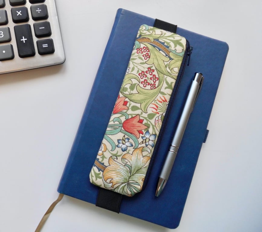 Pencil case for cover of book diary journal elasticated red and green Morris