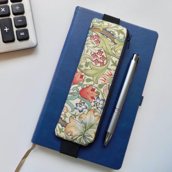 Pencil case for cover of book diary journal elasticated red and green Morris