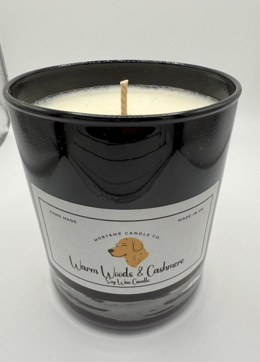 20cl Warm Woods & Cashmere Soy Wax Candle in Black Gloss Black jar