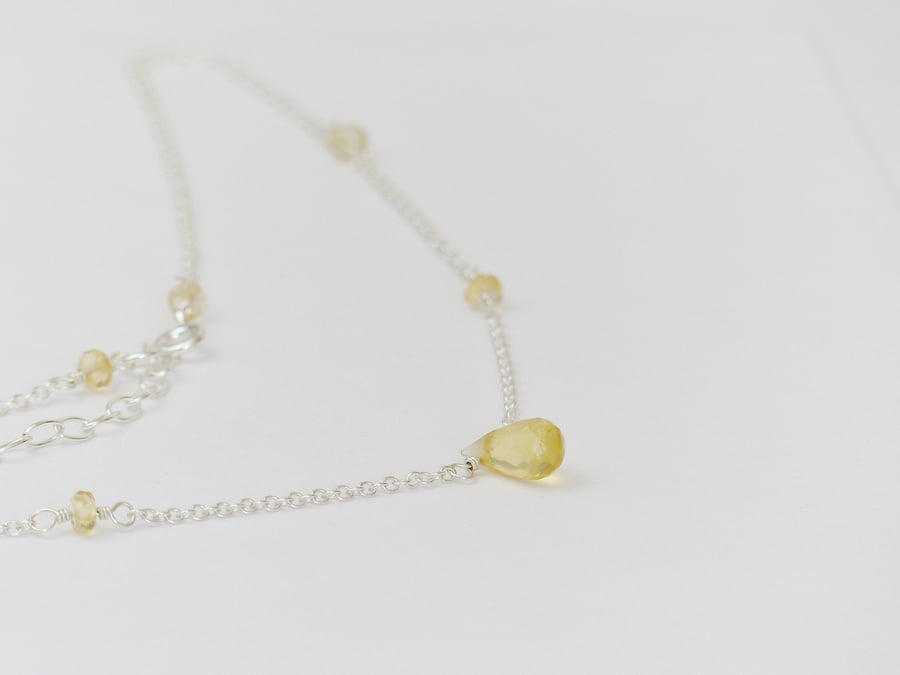 Natural Citrine Drop Necklace, November Birthstone Gift, Genuine Gemstones