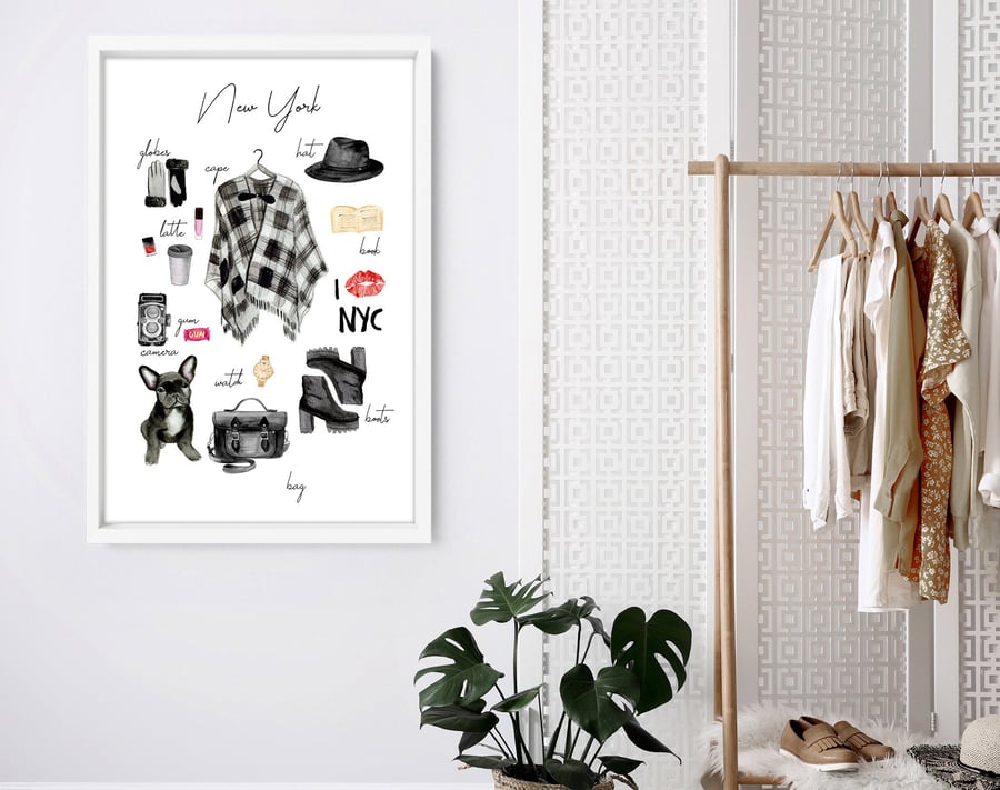 Fashion wall art print, Dressing room decor print, New York Fashion illustration