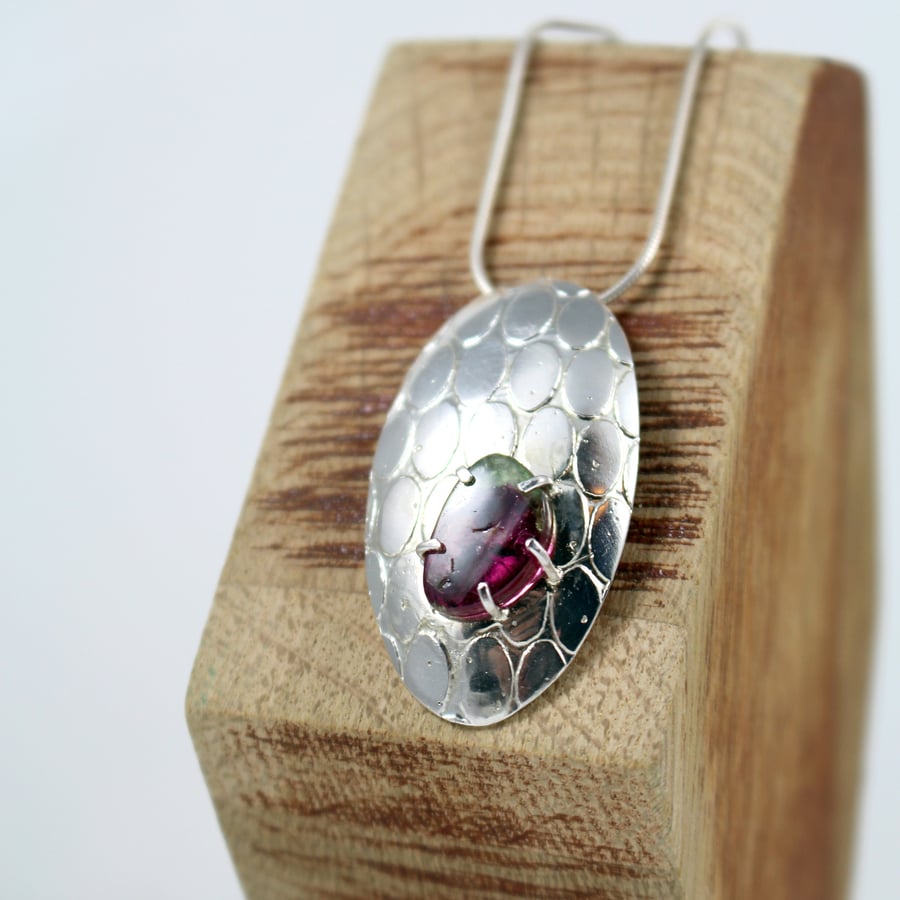 Sterling Silver and Watermelon Tourmaline Pebble Pendant