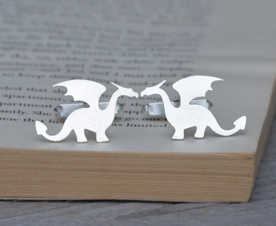 Dragon cufflinks in sterling silver