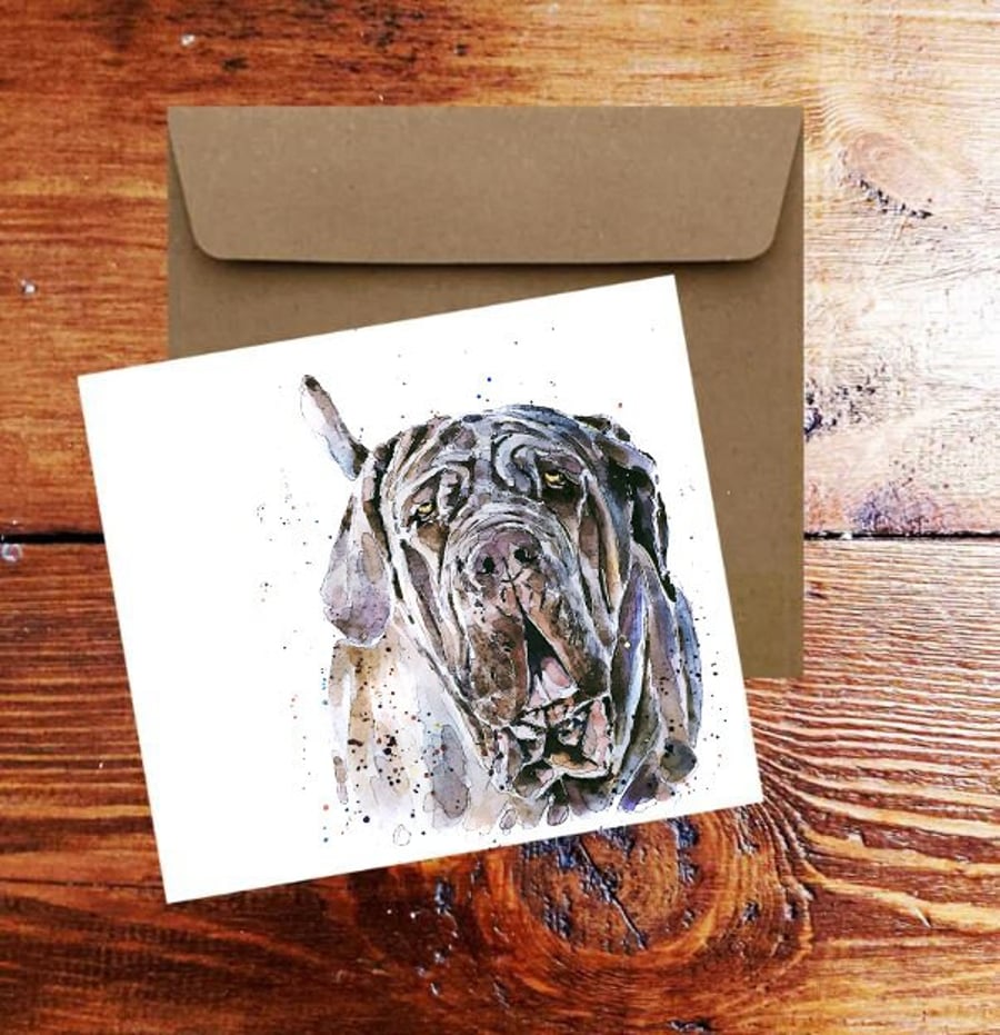 Neapolitan Mastiff Square Greeting Card- Neapolitan Mastiff Dog card, Neapolitan