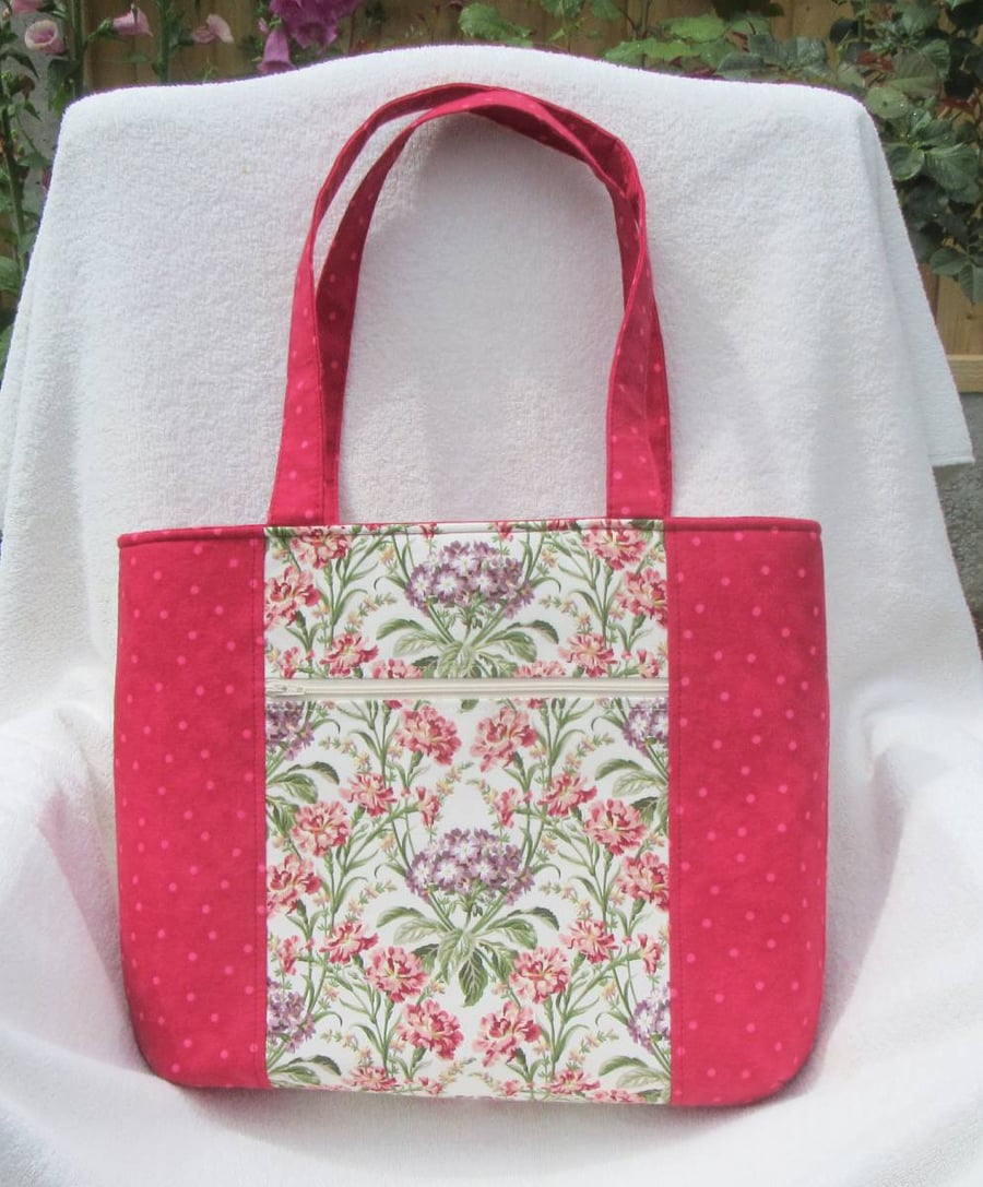 Raspberry Pink Tote with zip closure