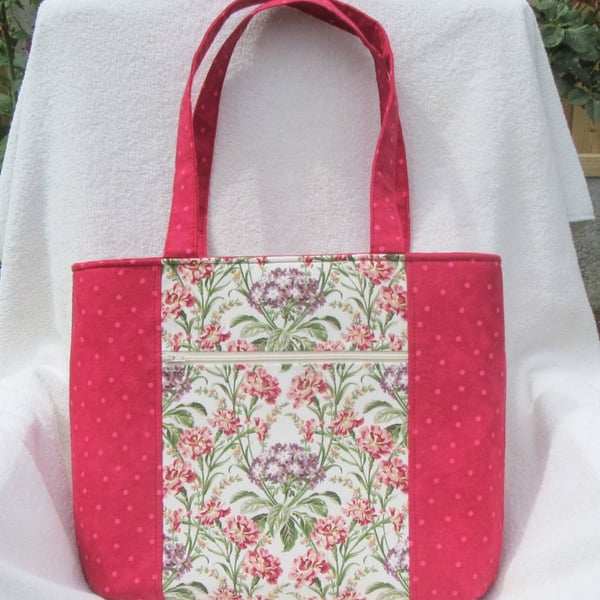 Raspberry Pink Tote with zip closure