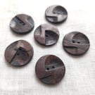 6 Large Dark Brown Art Deco Design 2-hole flat buttons, vintage buttons