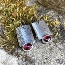 Oxidised sterling silver and red garnet industrial look earrings