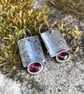 Oxidised sterling silver and red garnet industrial look earrings
