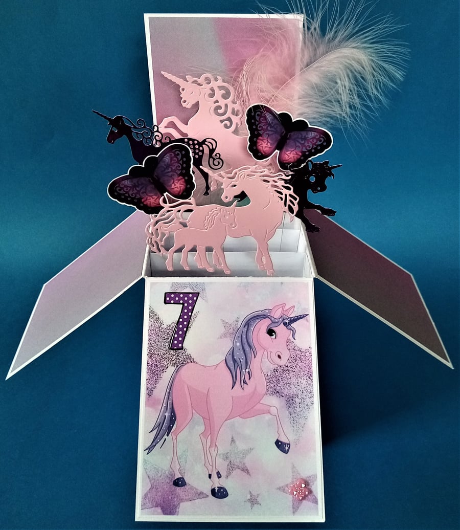 Girls 7th Birthday Card with unicorns