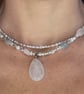 Handmade Aventurine and Quartz Double Strand Necklace with Pink Teardrop Pendant - Image 5