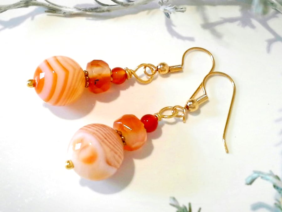 Agate & Carnelian Gold Plated Earrings