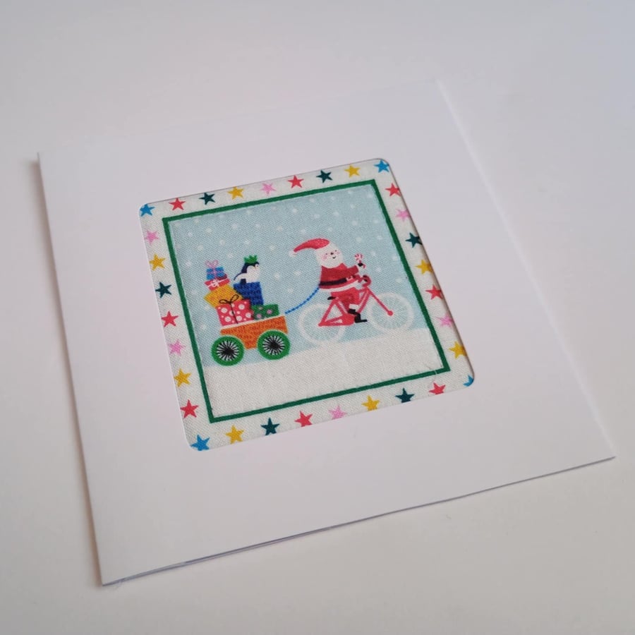 Santa Christmas Card - fabric greetings card with button